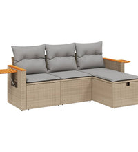 4-tlg. Garten-Sofagarnitur mit Kissen Beigemischung Poly Rattan