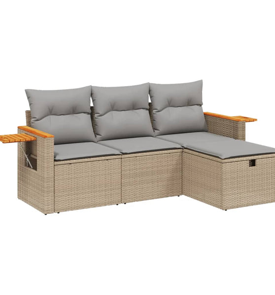 4-tlg. Garten-Sofagarnitur mit Kissen Beigemischung Poly Rattan