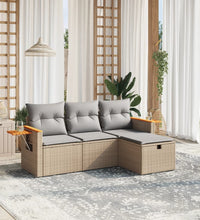 4-tlg. Garten-Sofagarnitur mit Kissen Beigemischung Poly Rattan
