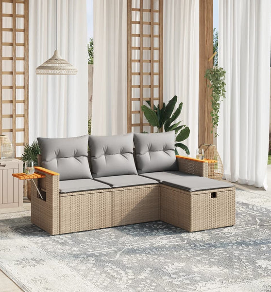4-tlg. Garten-Sofagarnitur mit Kissen Beigemischung Poly Rattan