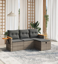 4-tlg. Garten-Sofagarnitur mit Kissen Grau Poly Rattan