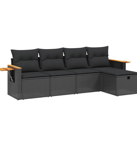 5-tlg. Garten-Sofagarnitur mit Kissen Schwarz Poly Rattan