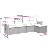 5-tlg. Garten-Sofagarnitur mit Kissen Schwarz Poly Rattan
