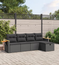 5-tlg. Garten-Sofagarnitur mit Kissen Schwarz Poly Rattan