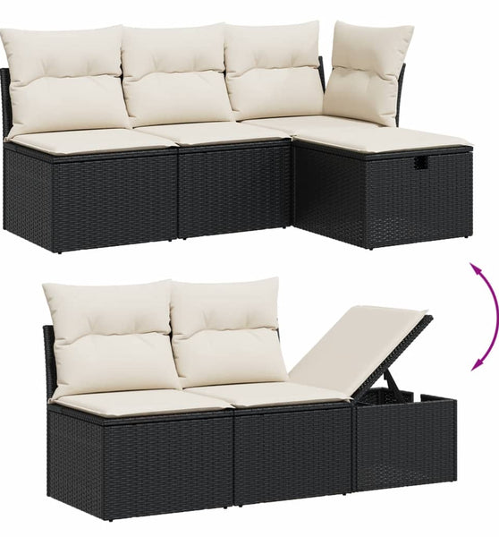 5-tlg. Garten-Sofagarnitur mit Kissen Schwarz Poly Rattan