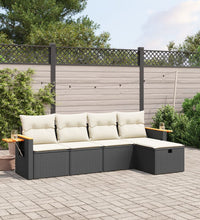 5-tlg. Garten-Sofagarnitur mit Kissen Schwarz Poly Rattan