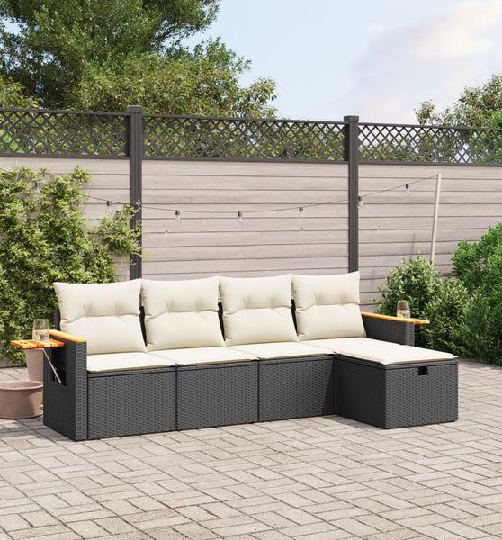 5-tlg. Garten-Sofagarnitur mit Kissen Schwarz Poly Rattan