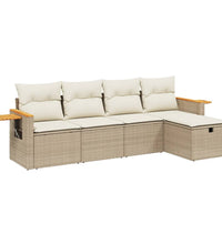 5-tlg. Garten-Sofagarnitur mit Kissen Beige Poly Rattan