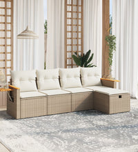 5-tlg. Garten-Sofagarnitur mit Kissen Beige Poly Rattan