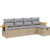 5-tlg. Garten-Sofagarnitur mit Kissen Beige Poly Rattan