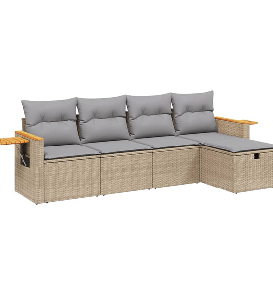 5-tlg. Garten-Sofagarnitur mit Kissen Beige Poly Rattan