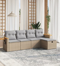 5-tlg. Garten-Sofagarnitur mit Kissen Beige Poly Rattan