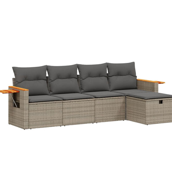 5-tlg. Garten-Sofagarnitur mit Kissen Grau Poly Rattan