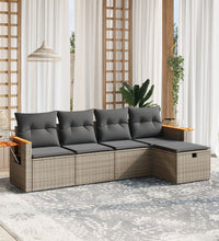 5-tlg. Garten-Sofagarnitur mit Kissen Grau Poly Rattan