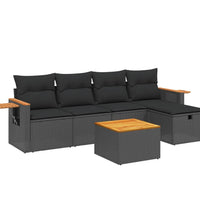 6-tlg. Garten-Sofagarnitur mit Kissen Schwarz Poly Rattan