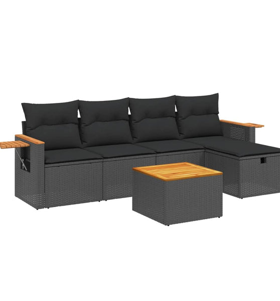 6-tlg. Garten-Sofagarnitur mit Kissen Schwarz Poly Rattan