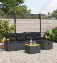 6-tlg. Garten-Sofagarnitur mit Kissen Schwarz Poly Rattan