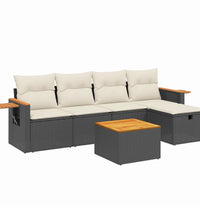 6-tlg. Garten-Sofagarnitur mit Kissen Schwarz Poly Rattan