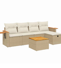 6-tlg. Garten-Sofagarnitur mit Kissen Beige Poly Rattan