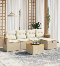 6-tlg. Garten-Sofagarnitur mit Kissen Beige Poly Rattan