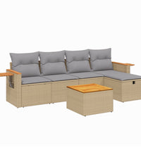 6-tlg. Garten-Sofagarnitur mit Kissen Beige Poly Rattan