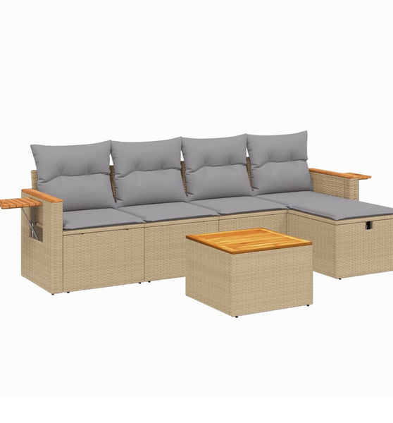6-tlg. Garten-Sofagarnitur mit Kissen Beige Poly Rattan