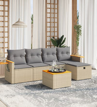 6-tlg. Garten-Sofagarnitur mit Kissen Beige Poly Rattan