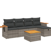 6-tlg. Garten-Sofagarnitur mit Kissen Grau Poly Rattan