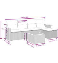 6-tlg. Garten-Sofagarnitur mit Kissen Grau Poly Rattan