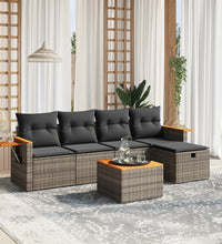 6-tlg. Garten-Sofagarnitur mit Kissen Grau Poly Rattan