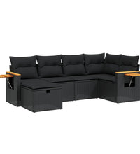 6-tlg. Garten-Sofagarnitur mit Kissen Schwarz Poly Rattan