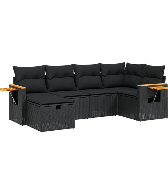 6-tlg. Garten-Sofagarnitur mit Kissen Schwarz Poly Rattan
