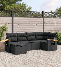 6-tlg. Garten-Sofagarnitur mit Kissen Schwarz Poly Rattan
