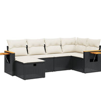 6-tlg. Garten-Sofagarnitur mit Kissen Schwarz Poly Rattan