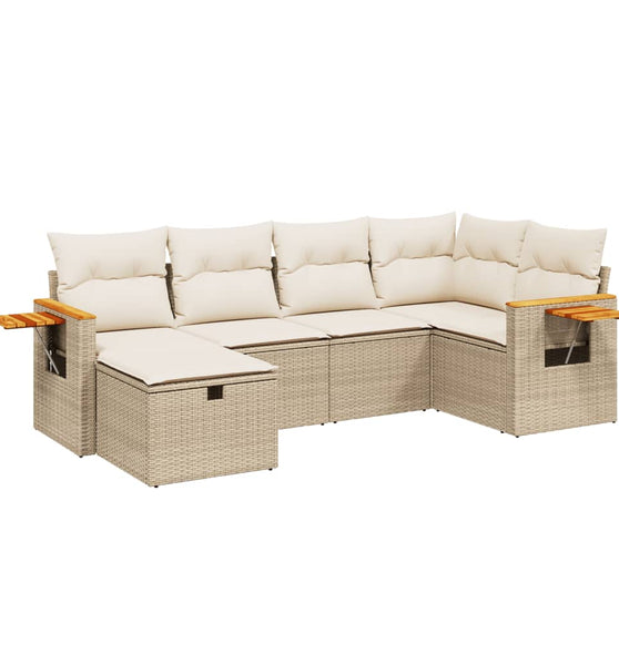 6-tlg. Garten-Sofagarnitur mit Kissen Beige Poly Rattan