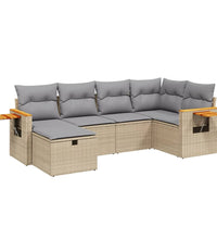 6-tlg. Garten-Sofagarnitur mit Kissen Beige Poly Rattan