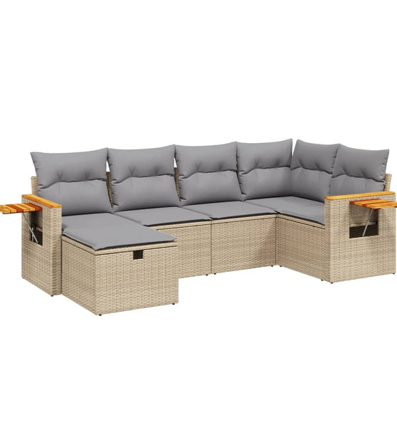 6-tlg. Garten-Sofagarnitur mit Kissen Beige Poly Rattan