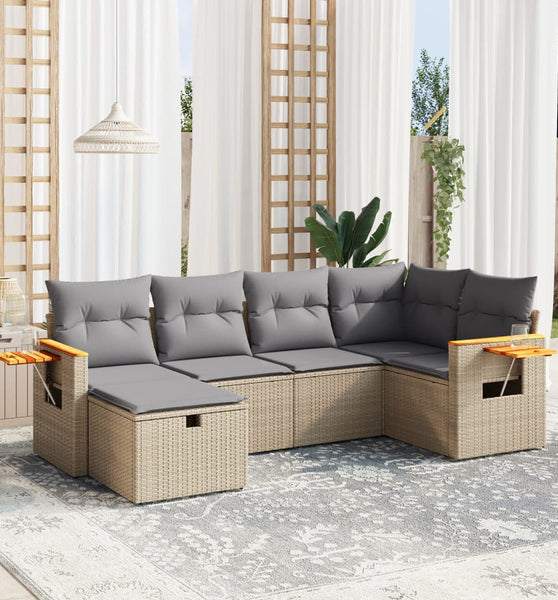 6-tlg. Garten-Sofagarnitur mit Kissen Beige Poly Rattan