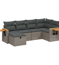 6-tlg. Garten-Sofagarnitur mit Kissen Grau Poly Rattan