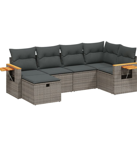 6-tlg. Garten-Sofagarnitur mit Kissen Grau Poly Rattan