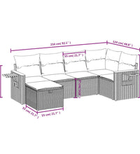 6-tlg. Garten-Sofagarnitur mit Kissen Grau Poly Rattan