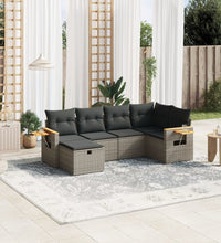 6-tlg. Garten-Sofagarnitur mit Kissen Grau Poly Rattan