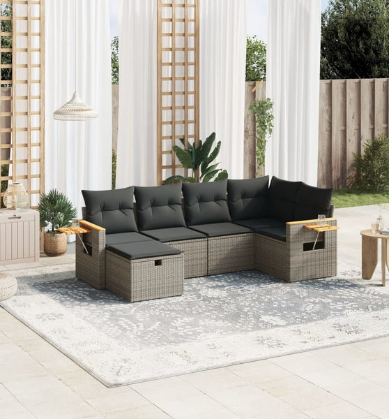 6-tlg. Garten-Sofagarnitur mit Kissen Grau Poly Rattan