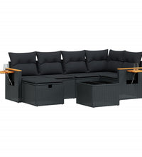 7-tlg. Garten-Sofagarnitur mit Kissen Schwarz Poly Rattan