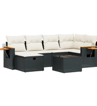 7-tlg. Garten-Sofagarnitur mit Kissen Schwarz Poly Rattan