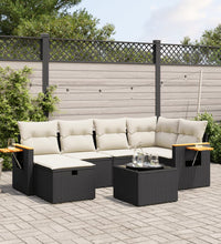 7-tlg. Garten-Sofagarnitur mit Kissen Schwarz Poly Rattan
