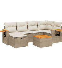 7-tlg. Garten-Sofagarnitur mit Kissen Beige Poly Rattan