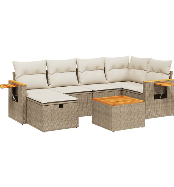 7-tlg. Garten-Sofagarnitur mit Kissen Beige Poly Rattan