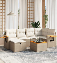 7-tlg. Garten-Sofagarnitur mit Kissen Beige Poly Rattan