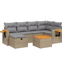 7-tlg. Garten-Sofagarnitur mit Kissen Beige Poly Rattan